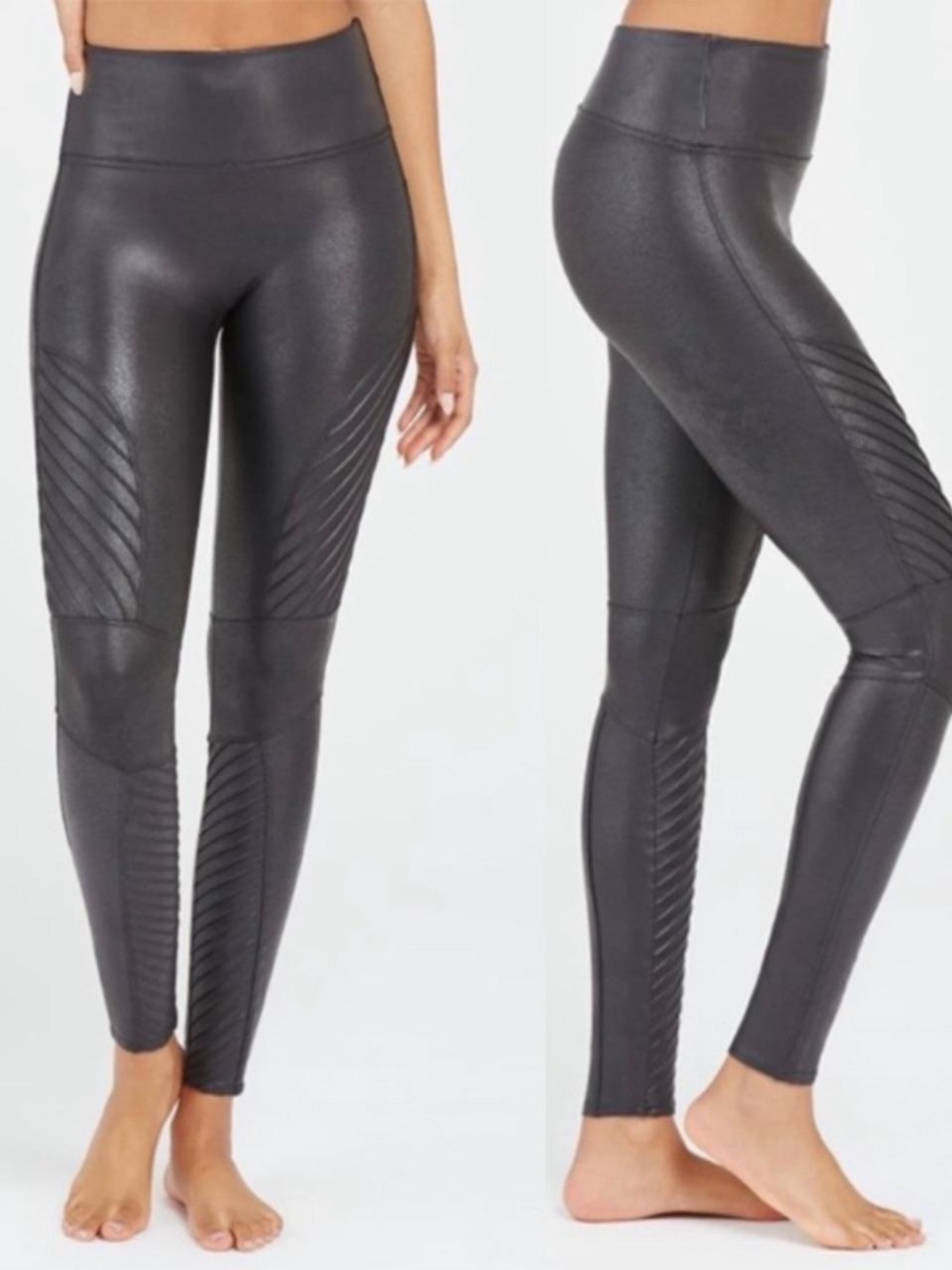 SPANX Black Moto-Style High Waist Quilted Leggings